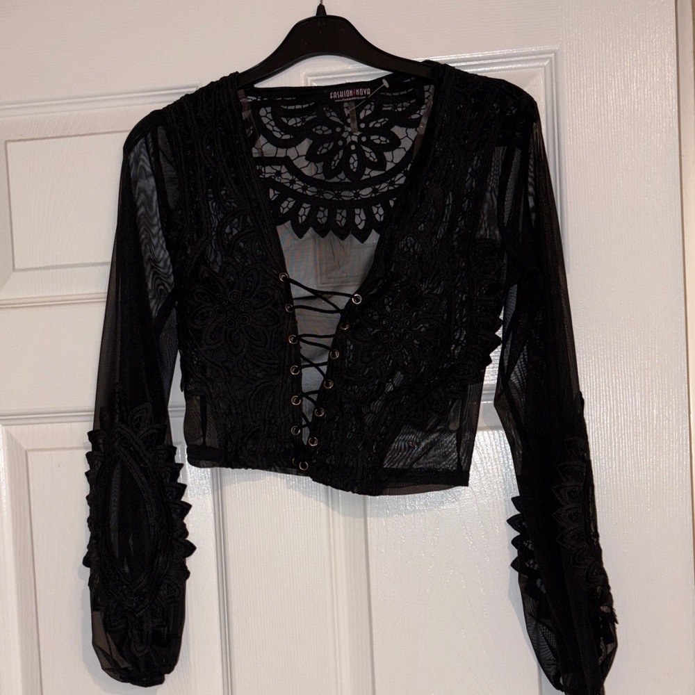 Fashion Nova Black Lace-Up Blouse